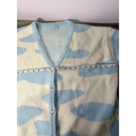 KokoKuma Blue Cow Print Cardigan L Coquette Soft Girl Y2K Kawaii Cottagecore - Picture 8 of 10